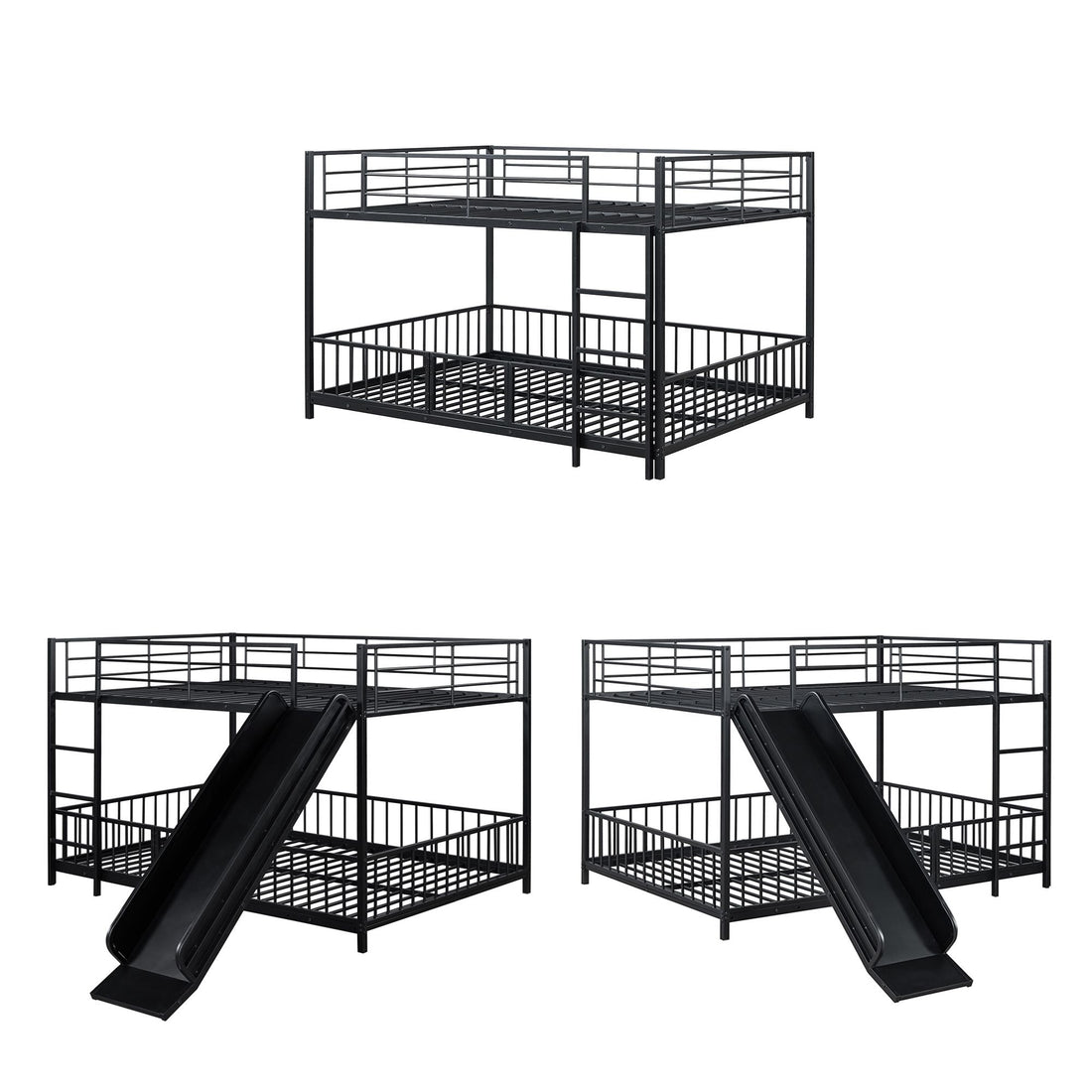 Full over Full Metal Bunk Bed with Slide and Guardrails in Black for Kids' Rooms | Just Better Bunk Beds - View 14