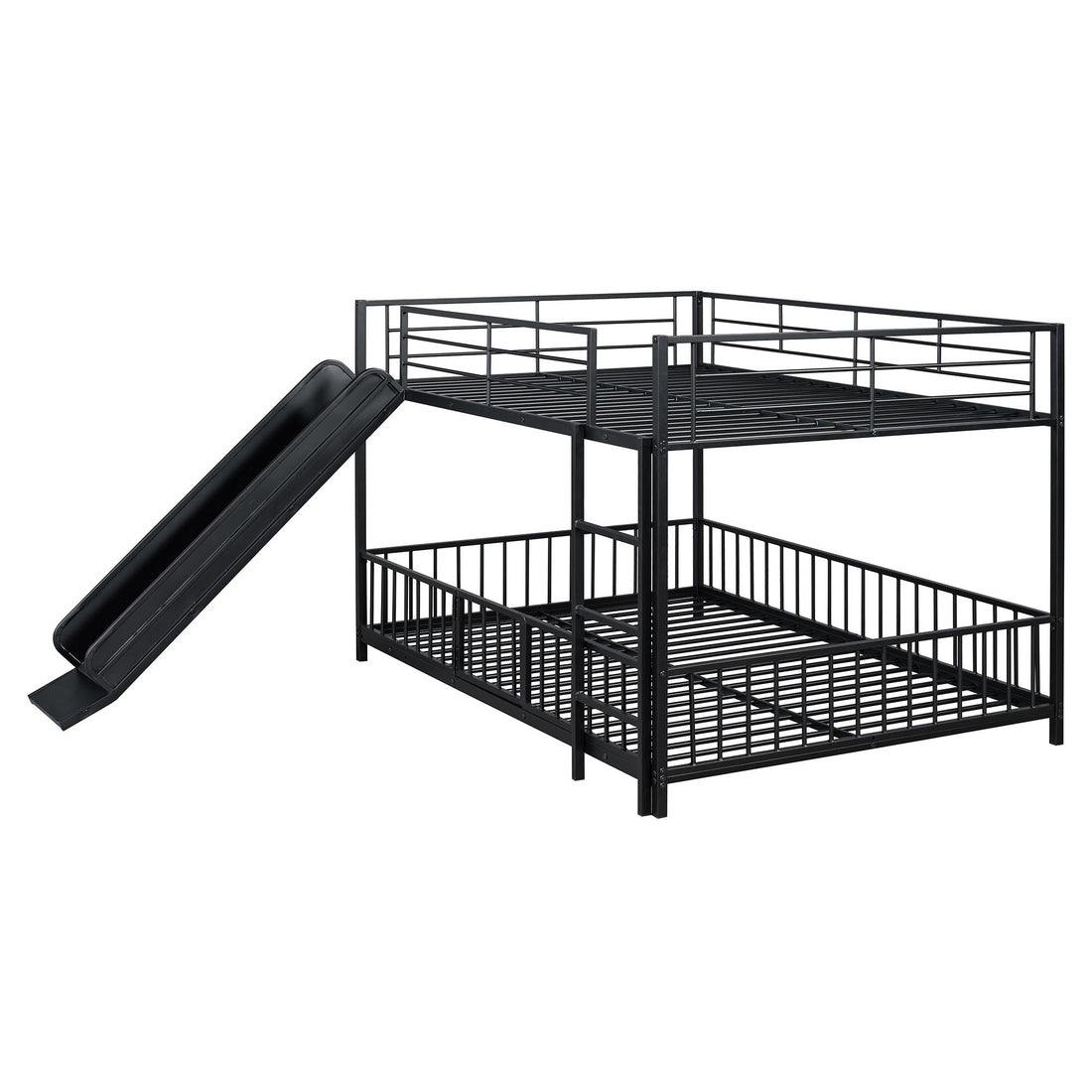 Full over Full Metal Bunk Bed with Slide and Guardrails in Black for Kids' Rooms | Just Better Bunk Beds - View 11
