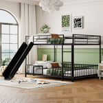 Full over Full Metal Bunk Bed with Slide and Guardrails in Black for Kids' Rooms | Just Better Bunk Beds - Front View