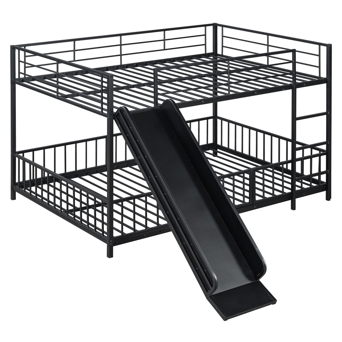 Full over Full Metal Bunk Bed with Slide and Guardrails in Black for Kids' Rooms | Just Better Bunk Beds - View 9