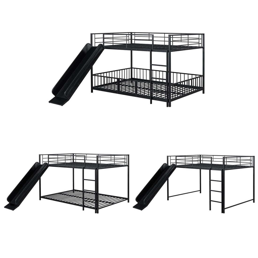 Full over Full Metal Bunk Bed with Slide and Guardrails in Black for Kids' Rooms | Just Better Bunk Beds - View 13