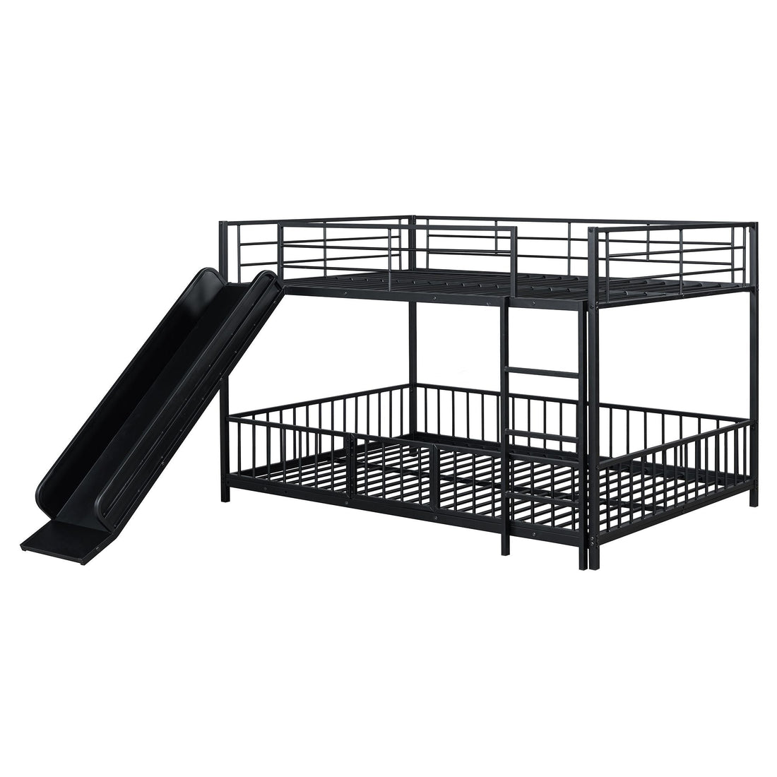 Full over Full Metal Bunk Bed with Slide and Guardrails in Black for Kids' Rooms | Just Better Bunk Beds - Assembly View