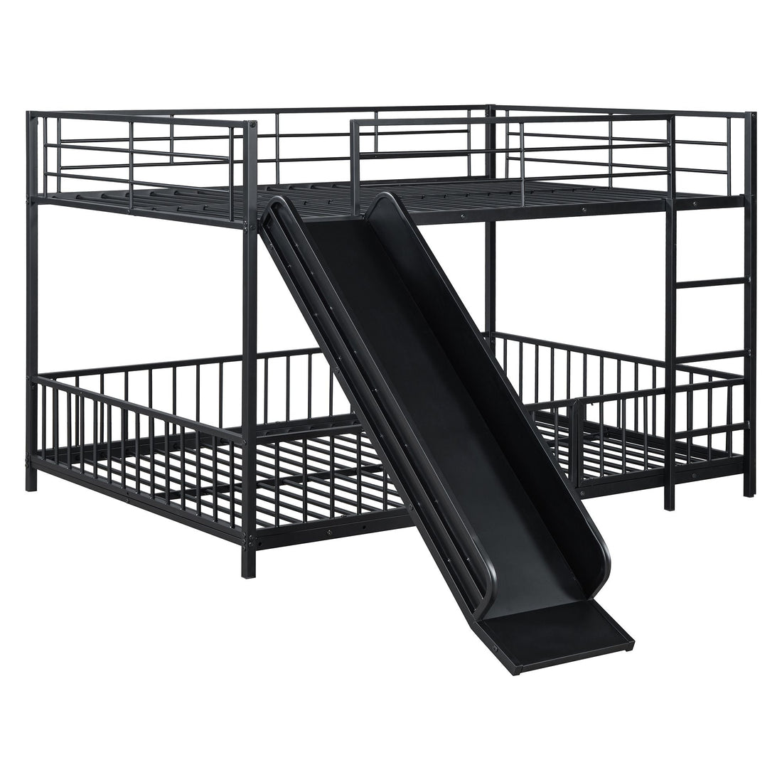 Full over Full Metal Bunk Bed with Slide and Guardrails in Black for Kids' Rooms | Just Better Bunk Beds - View 5