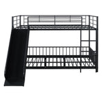 Full over Full Metal Bunk Bed with Slide and Guardrails in Black for Kids' Rooms | Just Better Bunk Beds - Detail View