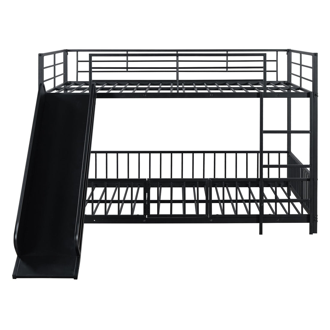 Full over Full Metal Bunk Bed with Slide and Guardrails in Black for Kids' Rooms | Just Better Bunk Beds - Detail View