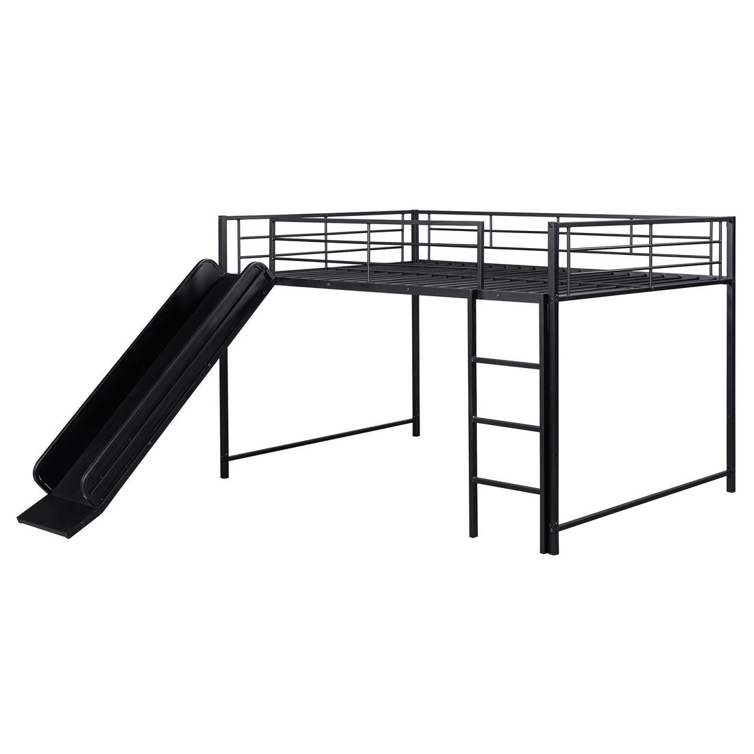Full over Full Metal Bunk Bed with Slide and Guardrails in Black for Kids' Rooms | Just Better Bunk Beds - View 17