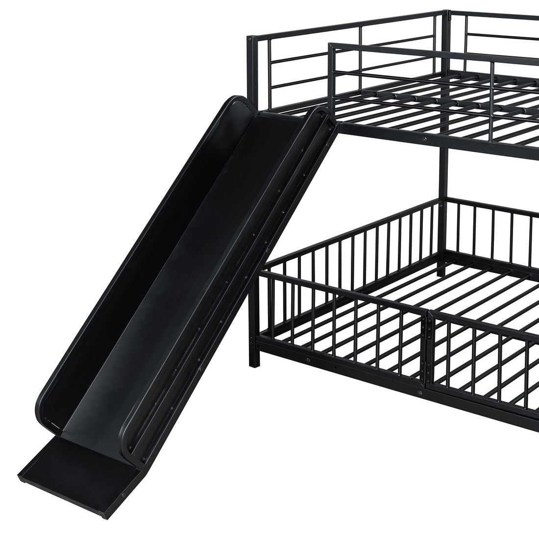 Full over Full Metal Bunk Bed with Slide and Guardrails in Black for Kids' Rooms | Just Better Bunk Beds - View 8