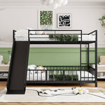 Full over Full Metal Bunk Bed with Slide and Guardrails in Black for Kids' Rooms | Just Better Bunk Beds - Side View