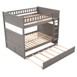 Full Over Full Pine Wood Bunk Bed with Twin Trundle, Guardrails, Brushed Gray | Just Better Bunk Beds - View 7