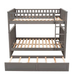 Full Over Full Pine Wood Bunk Bed with Twin Trundle, Guardrails, Brushed Gray | Just Better Bunk Beds - View 9