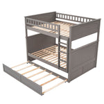 Full Over Full Pine Wood Bunk Bed with Twin Trundle, Guardrails, Brushed Gray | Just Better Bunk Beds - View 5