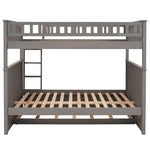 Full Over Full Pine Wood Bunk Bed with Twin Trundle, Guardrails, Brushed Gray | Just Better Bunk Beds - View 8