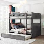 Full Over Full Pine Wood Bunk Bed with Twin Trundle, Guardrails, Brushed Gray | Just Better Bunk Beds - Front View