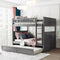 Full Over Full Pine Wood Bunk Bed with Twin Trundle, Guardrails, Brushed Gray | Just Better Bunk Beds
