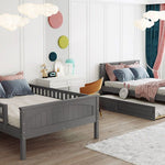 Full Over Full Pine Wood Bunk Bed with Twin Trundle, Guardrails, Brushed Gray | Just Better Bunk Beds - View 18