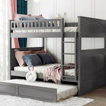 Full Over Full Pine Wood Bunk Bed with Twin Trundle, Guardrails, Brushed Gray | Just Better Bunk Beds - View 19