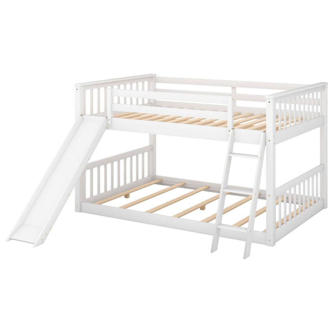 Full Over Full Wood Bunk Bed with Convertible Slide and Ladder, White, Pine & MDF | Just Better Bunk Beds - View 11