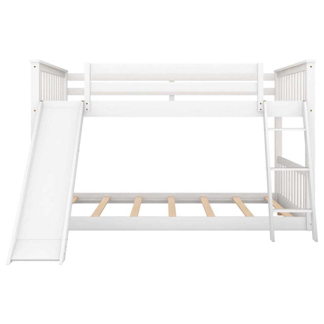 Full Over Full Wood Bunk Bed with Convertible Slide and Ladder, White, Pine & MDF | Just Better Bunk Beds - View 12
