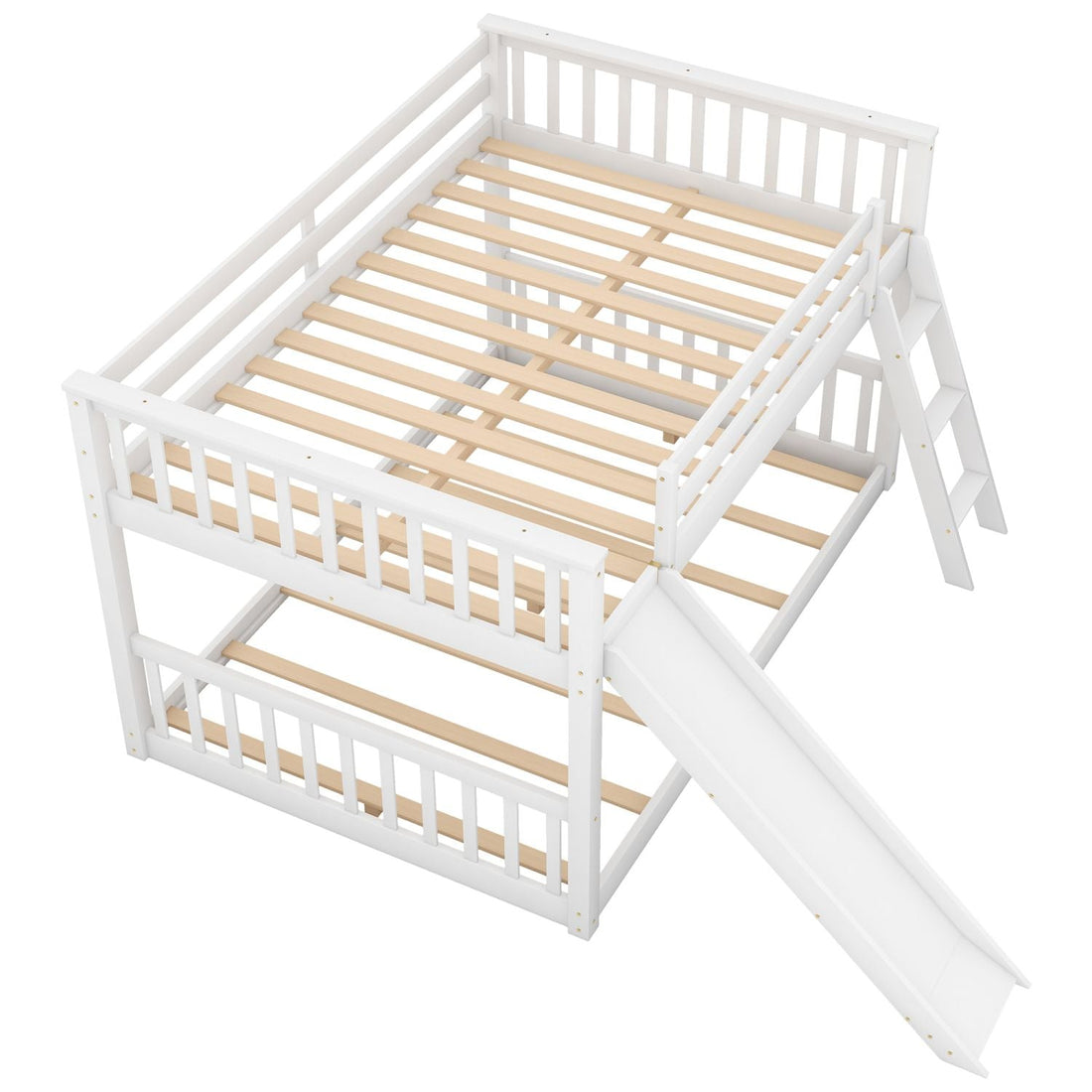 Full Over Full Wood Bunk Bed with Convertible Slide and Ladder, White, Pine & MDF | Just Better Bunk Beds - View 8
