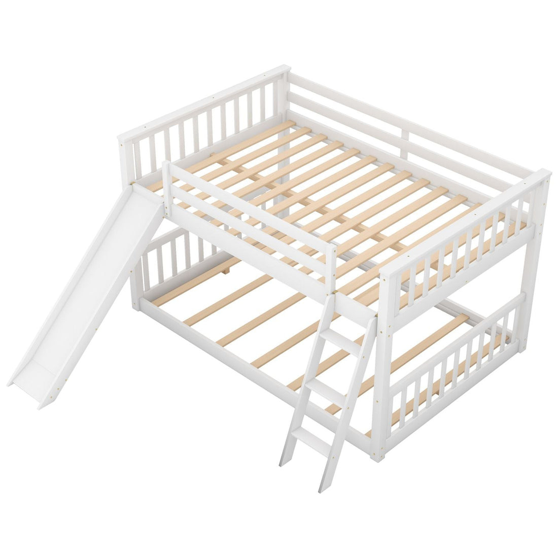 Full Over Full Wood Bunk Bed with Convertible Slide and Ladder, White, Pine & MDF | Just Better Bunk Beds - View 6