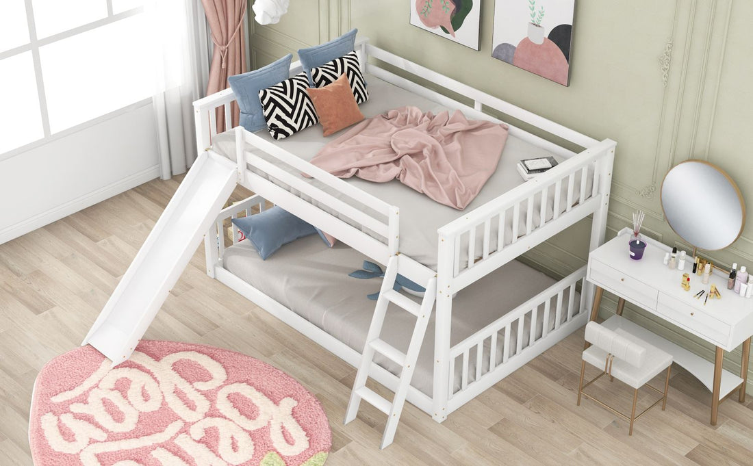 Full Over Full Wood Bunk Bed with Convertible Slide and Ladder, White, Pine & MDF | Just Better Bunk Beds - Assembly View