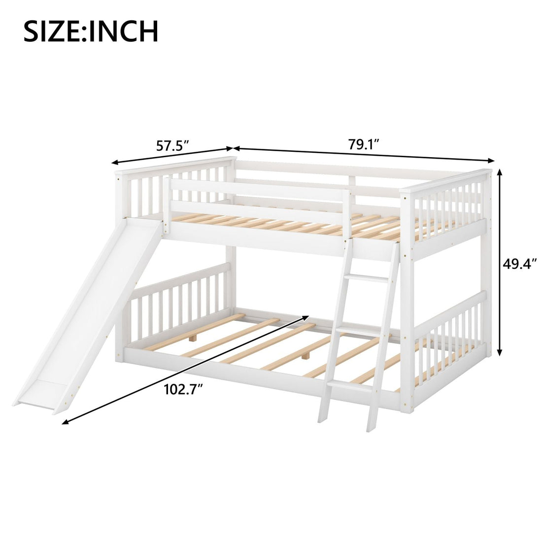 Full Over Full Wood Bunk Bed with Convertible Slide and Ladder, White, Pine Wood & MDF | Just Better Bunk Beds - View 5