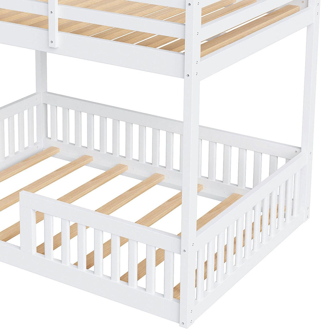 Full Over Full Wood Bunk Bed with Ladder and Guardrails, White Finish | Just Better Bunk Beds - View 11