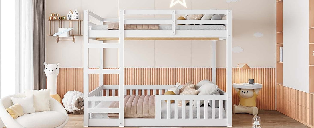Full Over Full Wood Bunk Bed with Ladder and Guardrails, White Finish | Just Better Bunk Beds - View 7