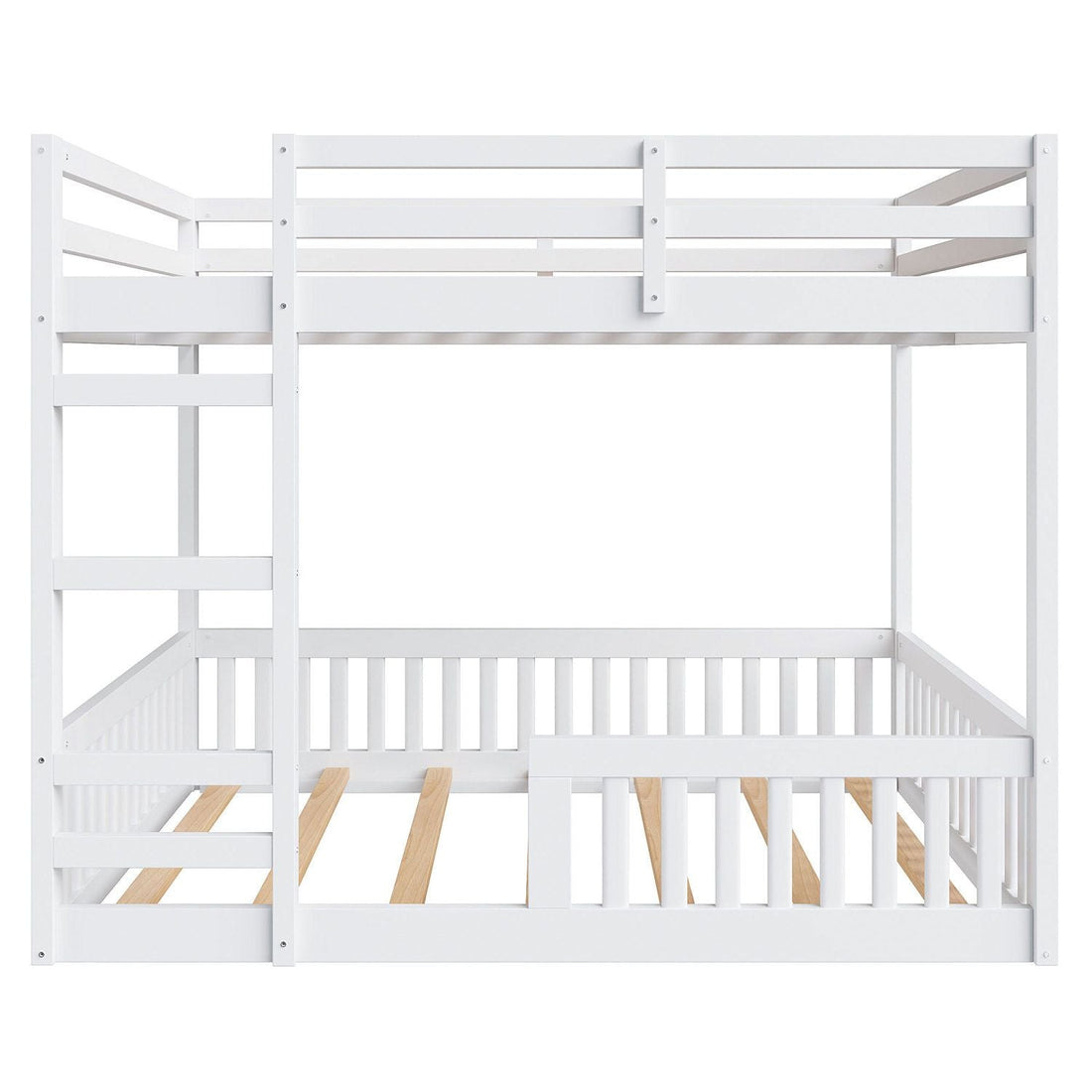 Full Over Full Wood Bunk Bed with Ladder and Guardrails, White Finish | Just Better Bunk Beds - View 14