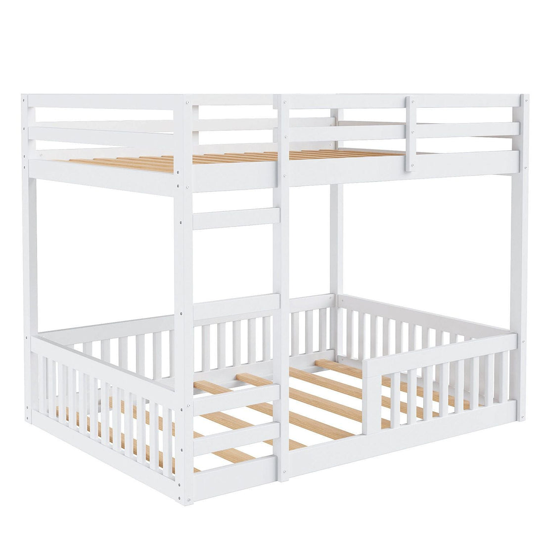 Full Over Full Wood Bunk Bed with Ladder and Guardrails, White Finish | Just Better Bunk Beds - View 17
