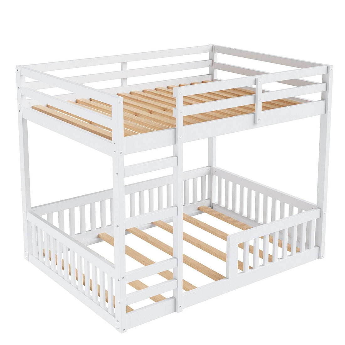 Full Over Full Wood Bunk Bed with Ladder and Guardrails, White Finish | Just Better Bunk Beds - View 18