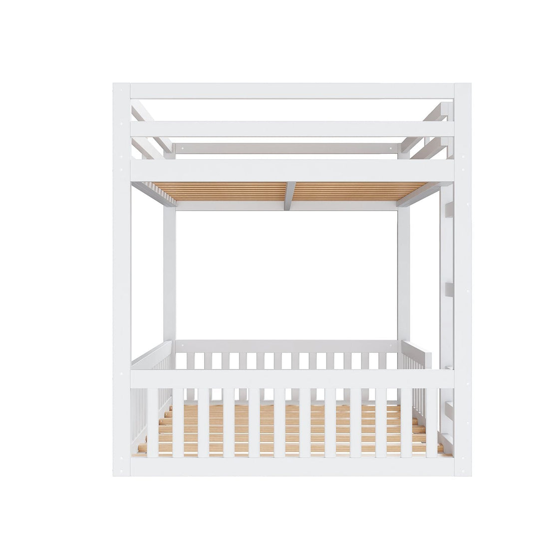 Full Over Full Wood Bunk Bed with Ladder and Guardrails, White Finish | Just Better Bunk Beds - View 12