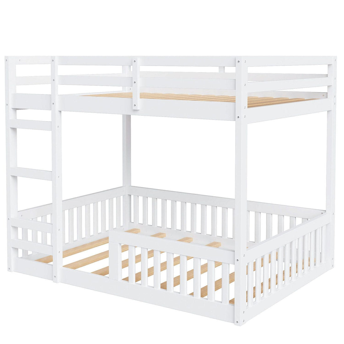 Full Over Full Wood Bunk Bed with Ladder and Guardrails, White Finish | Just Better Bunk Beds - View 16
