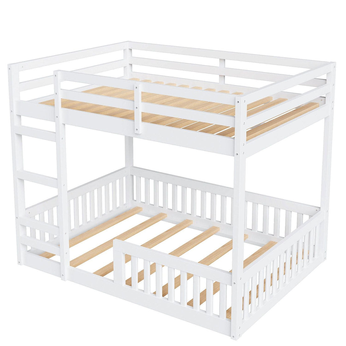 Full Over Full Wood Bunk Bed with Ladder and Guardrails, White Finish | Just Better Bunk Beds - View 15
