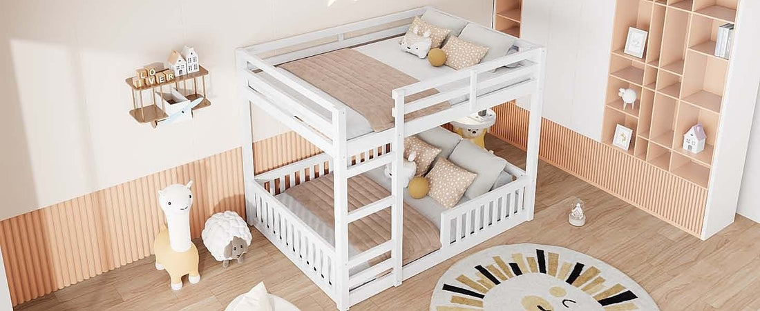 Full Over Full Wood Bunk Bed with Ladder and Guardrails, White Finish | Just Better Bunk Beds - View 8