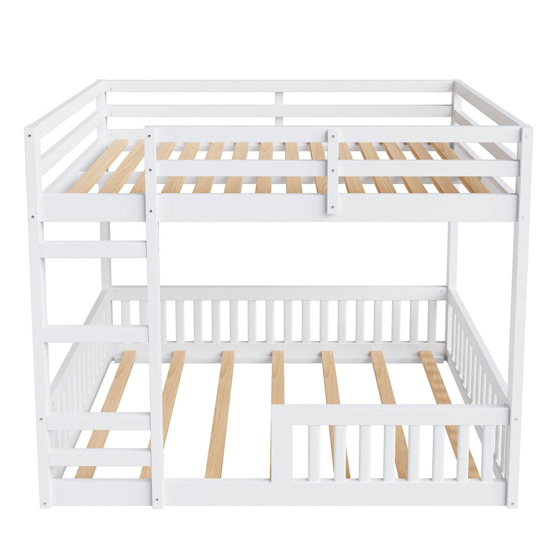 Full Over Full Wood Bunk Bed with Ladder and Guardrails, White Finish | Just Better Bunk Beds - View 13
