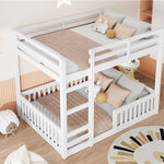 Full Over Full Wood Bunk Bed with Ladder and Guardrails, White Finish | Just Better Bunk Beds - Assembly View