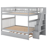 Full Over Full Wood Bunk Bed with Staircase Storage and Trundle in Gray for Kids Shared Rooms | Just Better Bunk Beds - View 7