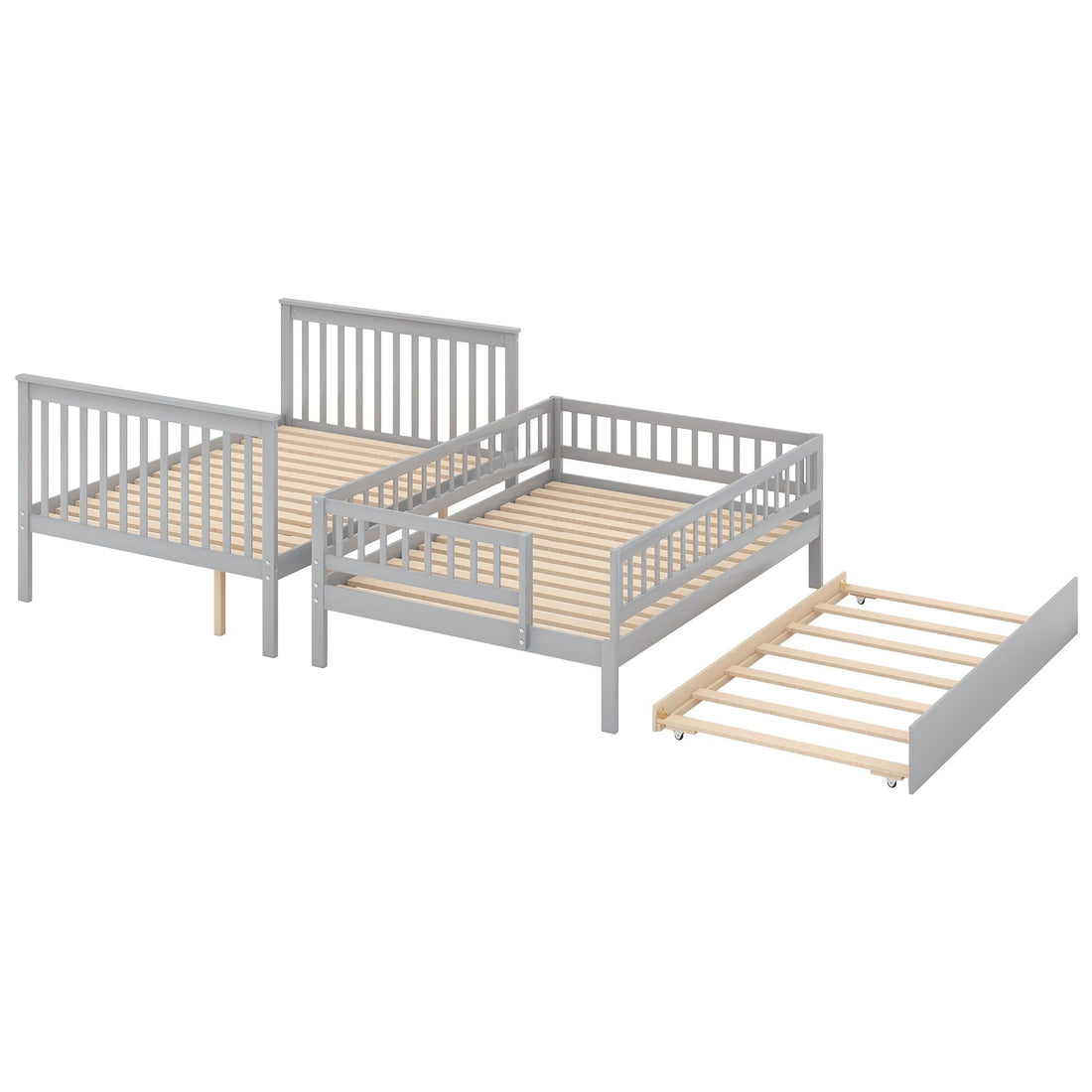 Full Over Full Wood Bunk Bed with Staircase Storage and Trundle in Gray for Kids Shared Rooms | Just Better Bunk Beds - View 10