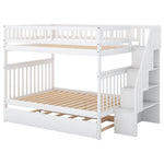 Full Over Full Wood Bunk Bed with Staircase Storage and Trundle, White | Just Better Bunk Beds - View 8