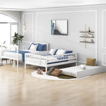 Full Over Full Wood Bunk Bed with Staircase Storage and Trundle, White | Just Better Bunk Beds - Side View