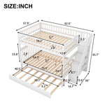 Full Over Full Wood Bunk Bed with Staircase Storage and Trundle, White | Just Better Bunk Beds - View 5