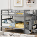 Full Over Full Wood Bunk Bed with Staircase Storage Gray Durable Pinewood | Just Better Bunk Beds - View 11