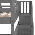 Full Over Full Wood Bunk Bed with Staircase Storage Gray Durable Pinewood | Just Better Bunk Beds - View 9