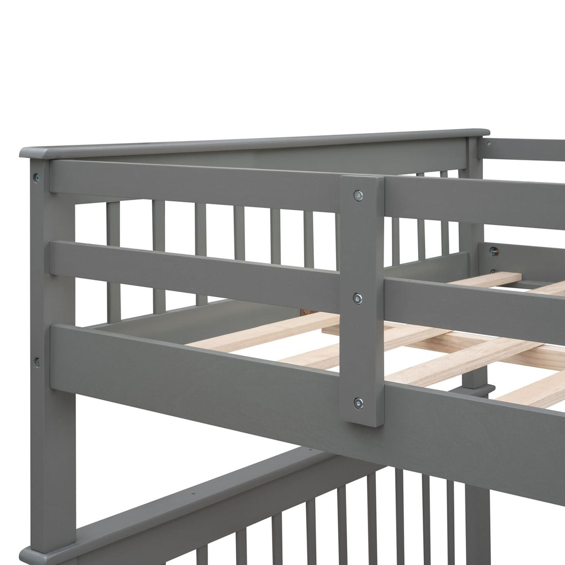 Full Over Full Wood Bunk Bed with Staircase Storage Gray Durable Pinewood | Just Better Bunk Beds - View 8