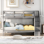 Full Over Full Wood Bunk Bed with Staircase Storage Gray Durable Pinewood | Just Better Bunk Beds - Side View