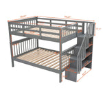 Full Over Full Wood Bunk Bed with Staircase Storage Gray Durable Pinewood | Just Better Bunk Beds - View 6