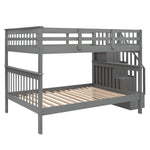Full Over Full Wood Bunk Bed with Staircase Storage Gray Durable Pinewood | Just Better Bunk Beds - View 5