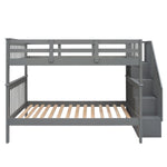 Full Over Full Wood Bunk Bed with Staircase Storage Gray Durable Pinewood | Just Better Bunk Beds - Detail View