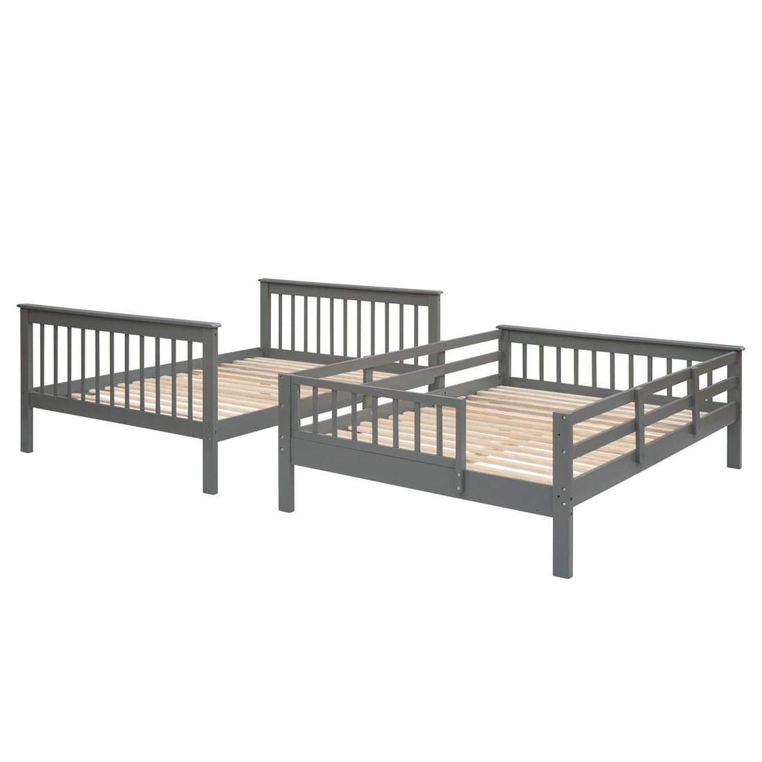Full Over Full Wood Bunk Bed with Staircase Storage Gray Durable Pinewood | Just Better Bunk Beds - View 7